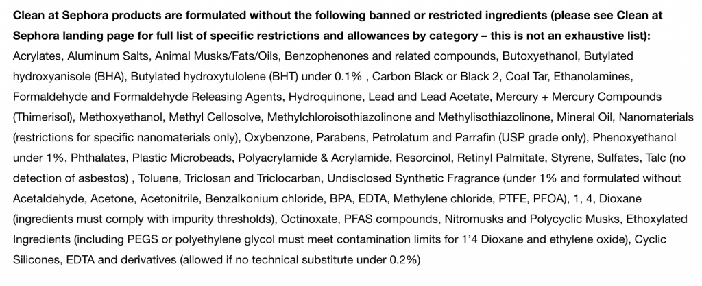 Clean At Sephora Excluded Ingredients