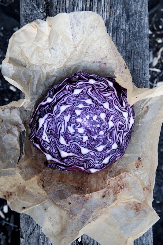 Red cabbage thai geen curry ramen topping