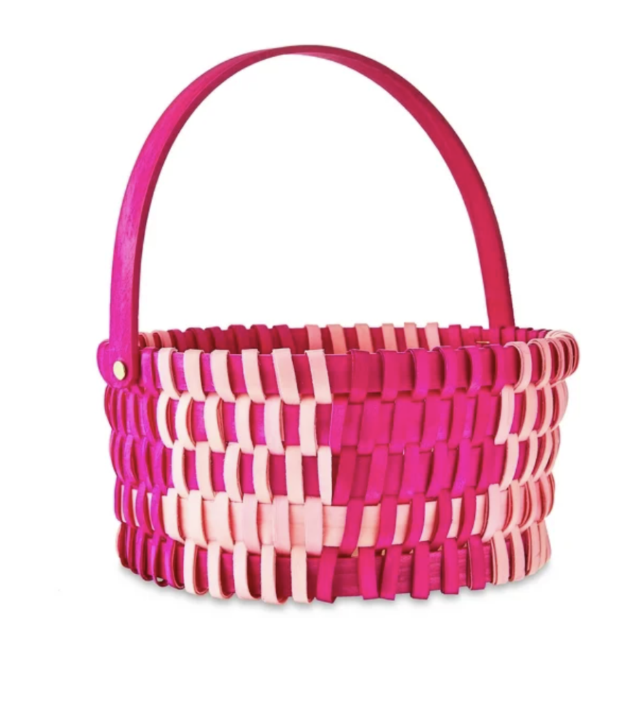Bright pink woven wooden easter basket