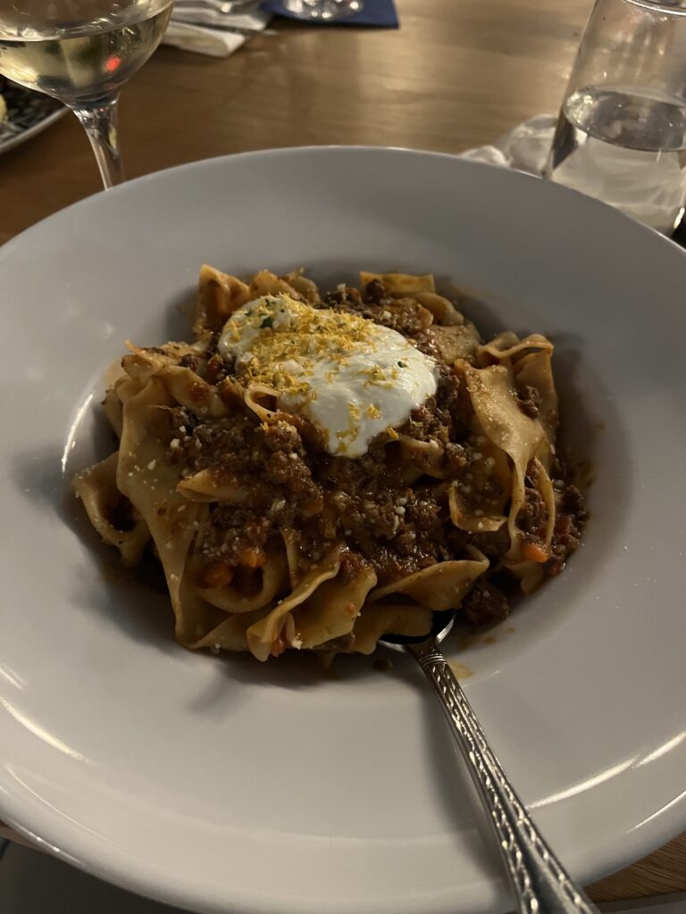 Plate of Elk Ragu at Pearl & Horn in Pensacola FL