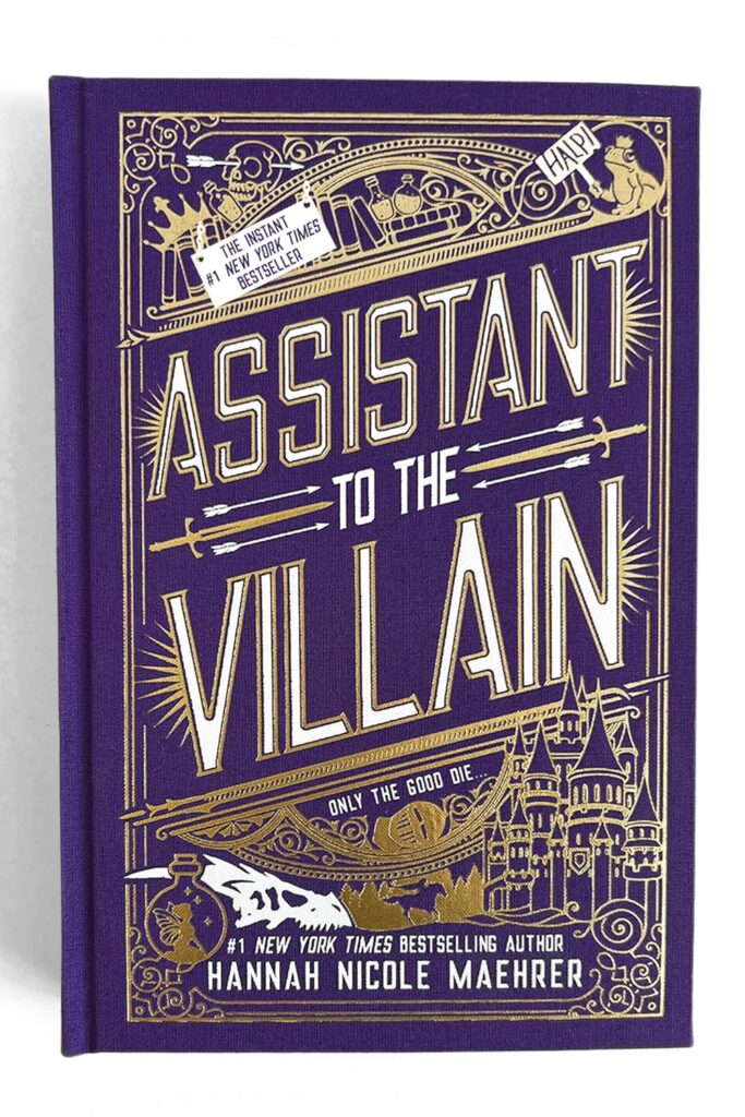 Purple hardcover book titled Assistant To The Villain by Emily Nicole Maehrer | Holiday TBR List cozy comedy romance book