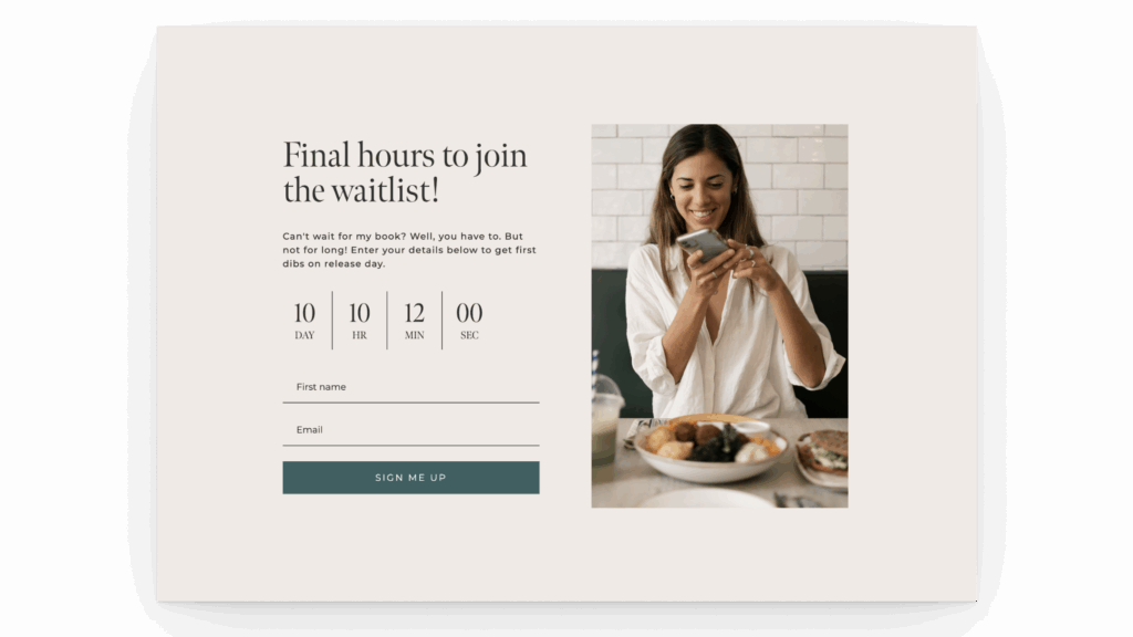 Flodesk countdown timer sign up form mockup