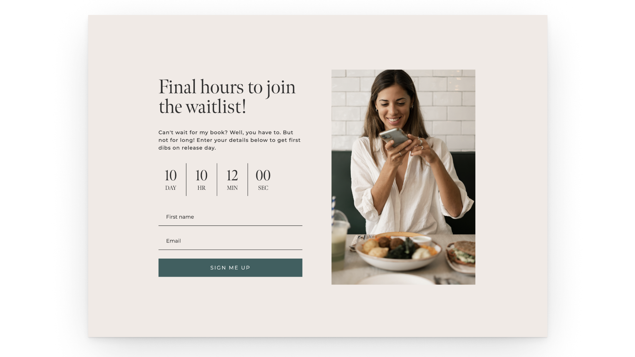 Flodesk countdown timer sign up form mockup