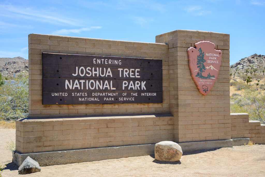Joshua Tree National Parks sign at the entrance to the park
