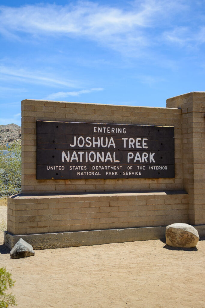 Joshua Tree National Parks sign at the entrance to the park